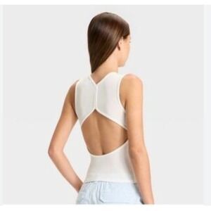 Wild Fable White Ribbed Open Back Cutout Tank Top Sleeveless Shirt Small NWT